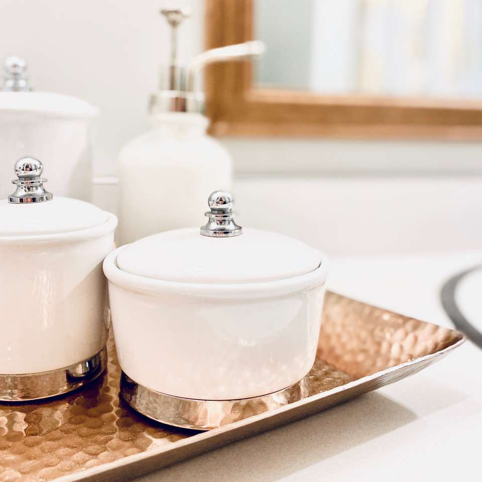 bathroom counter with containers